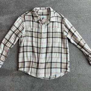 American Eagle Outfitters Cream and Brown Plaid Shirt